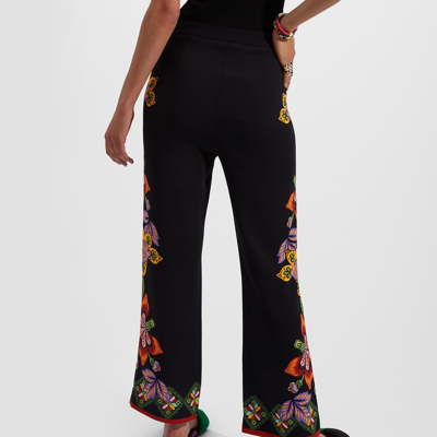 Shop La Doublej Stretch Pants (placée) In Folk Flowers Nero Placée