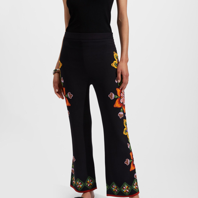 Shop La Doublej Stretch Pants (placée) In Folk Flowers Nero Placée