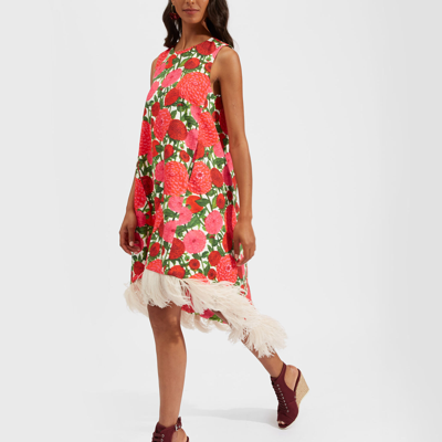 La Doublej La Scala High Dress (with Feathers) In Pink Dahlias