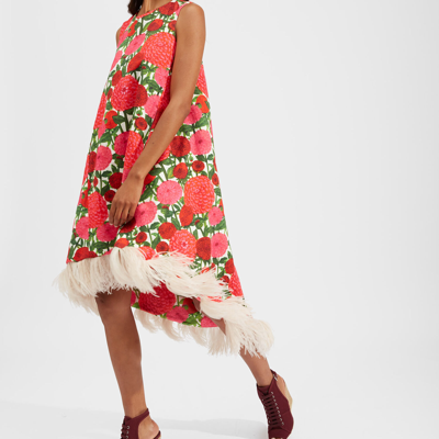 La Doublej La Scala High Dress (with Feathers) In Pink Dahlias