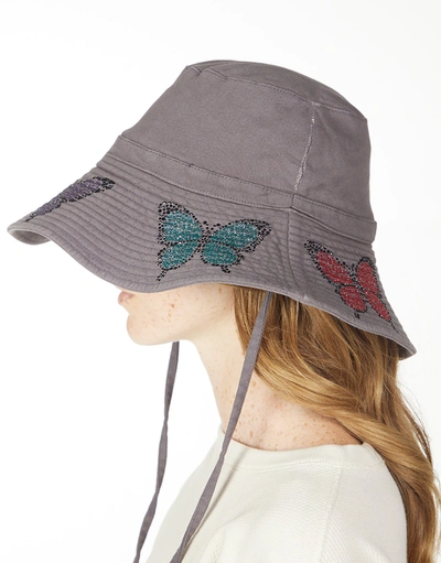 Lauren Moshi Adina- Bucket Hat W/ Butterfly Crystals In Onyx