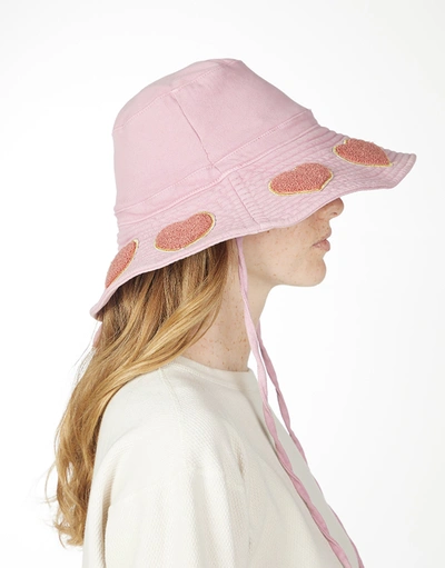 Shop Lauren Moshi Adina- Bucket Hat W/ Chenille Heart Patches In Pink