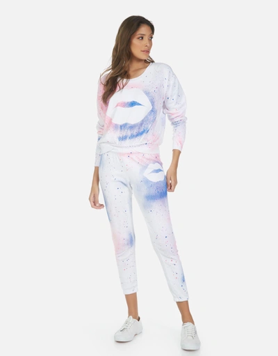 Lauren Moshi Alana Galaxy Lip Sweatpant In White Galaxy In White Galaxy Splatter