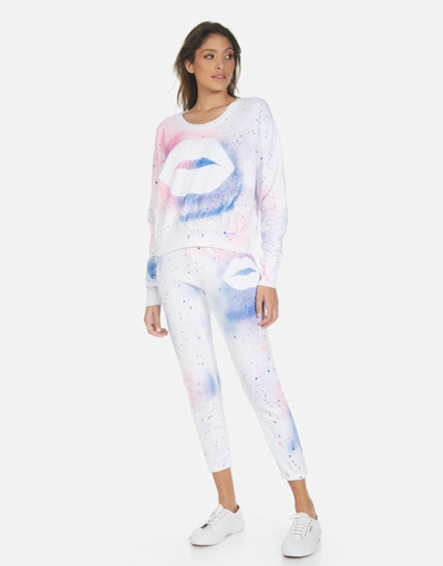 Lauren Moshi Alana Galaxy Lip Sweatpant In White Galaxy In White Galaxy Splatter