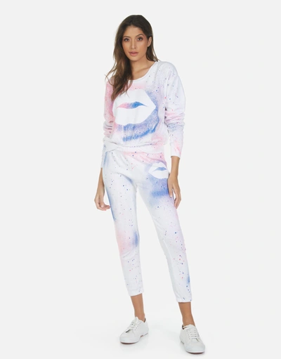 Lauren Moshi Alana Galaxy Lip Sweatpant In White Galaxy In White Galaxy Splatter