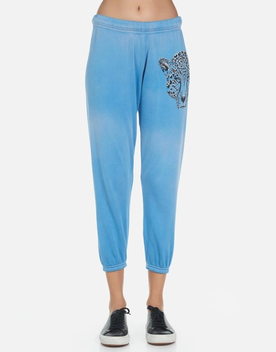 Lauren Moshi Alana Heart Leopard Sweatpant In Faded Riptide