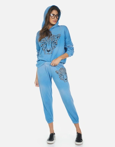 Lauren Moshi Alana Heart Leopard Sweatpant In Faded Riptide