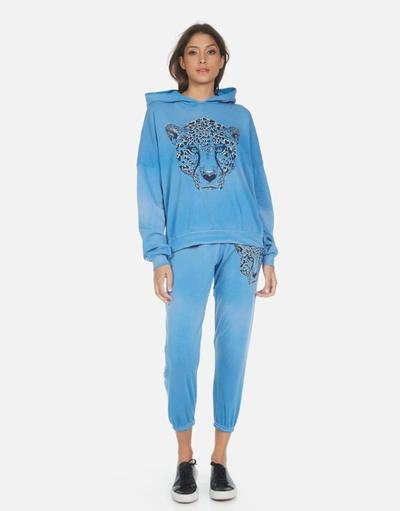 Lauren Moshi Alana Heart Leopard Sweatpant In Faded Riptide