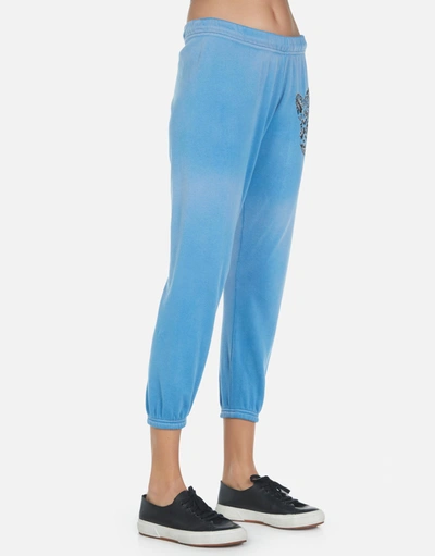Lauren Moshi Alana Heart Leopard Sweatpant In Faded Riptide