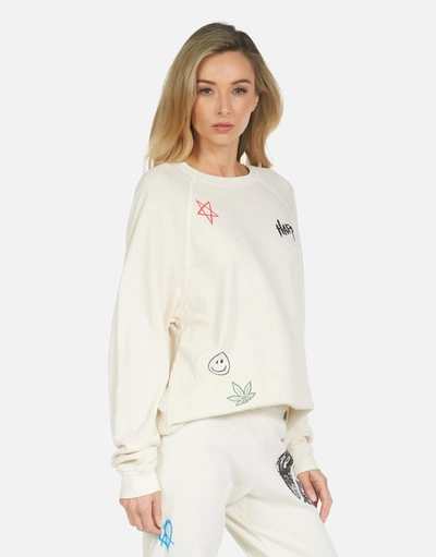 Lauren Moshi Anela Peace Hippie Pullover In Ivory