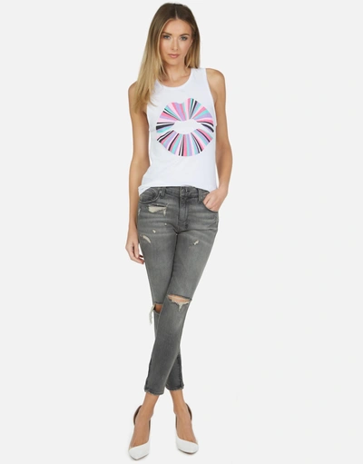 Lauren Moshi Ashlin Rainbow Ray Lip Tank In White