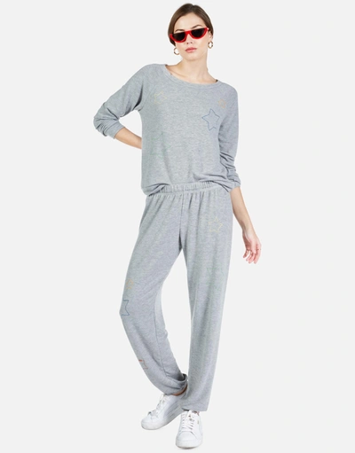 Lauren Moshi Brenna Color Star Embroidery In Heather Grey