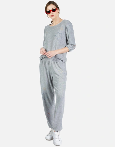 Lauren Moshi Brenna Color Star Embroidery In Heather Grey
