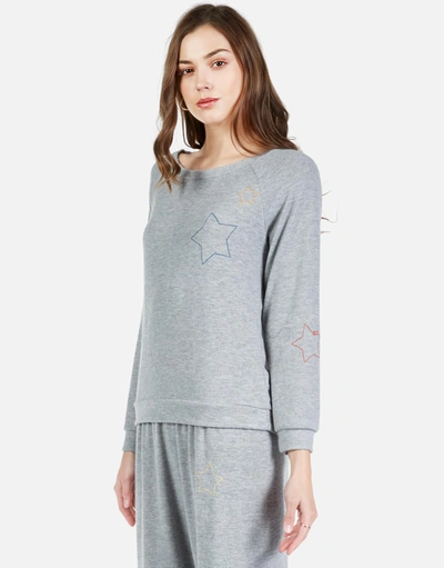 Lauren Moshi Brenna Color Star Embroidery In Heather Grey