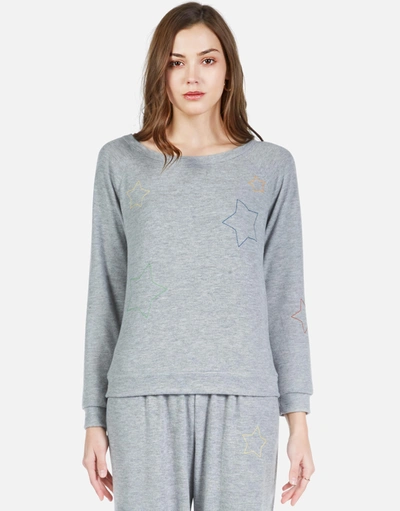 Lauren Moshi Brenna Color Star Embroidery In Heather Grey