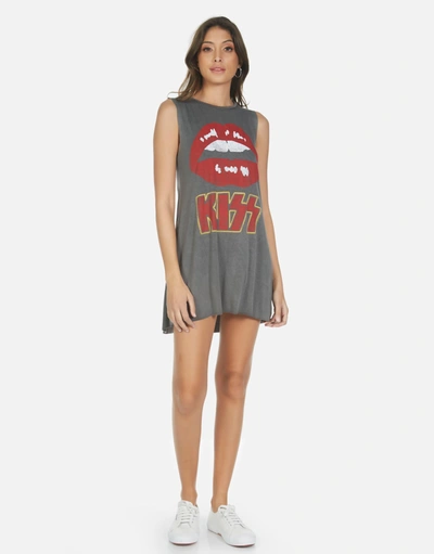 Lauren Moshi Deanna Kiss Lip Dress In Pigment Black In Gray