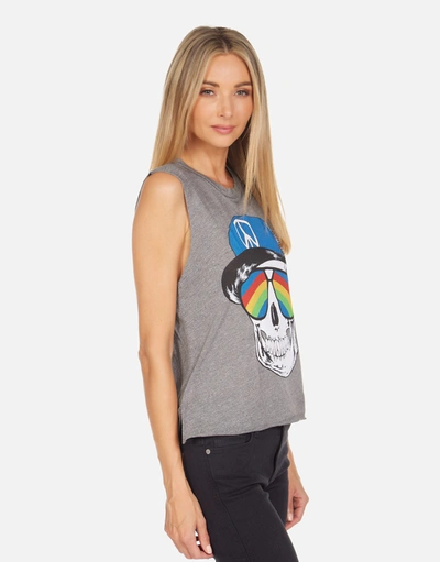 Lauren Moshi Kinzington Rainbow Peace Skull In Heather Grey
