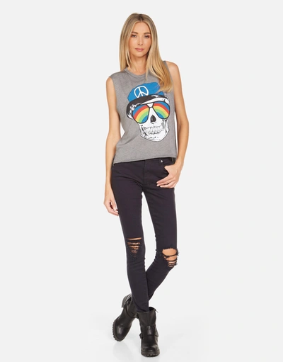 Lauren Moshi Kinzington Rainbow Peace Skull In Heather Grey