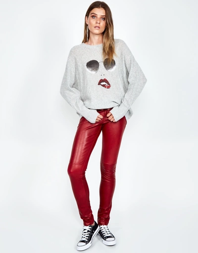 Lauren Moshi Ladona Pierced Biting Lip Face In Heather Grey