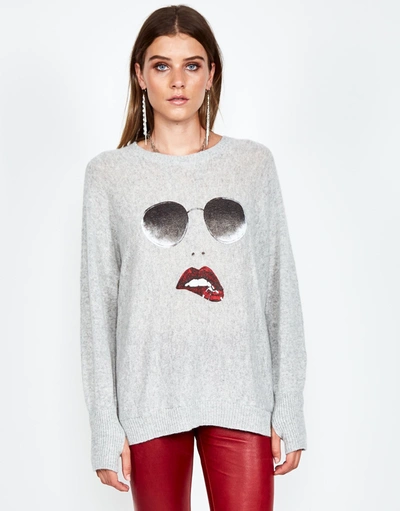 Lauren Moshi Ladona Pierced Biting Lip Face In Heather Grey