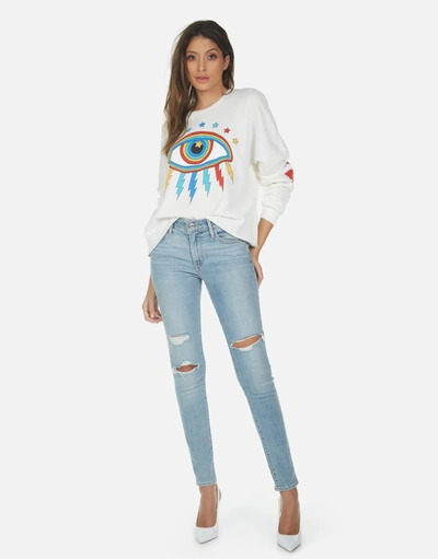Lauren Moshi Lee Rainbow Lightning Eye Pullover In Milk