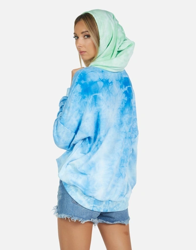 Lauren Moshi Lila World Peace Lips Sweatshirt In Tie Dye In Blue Clouds Neon