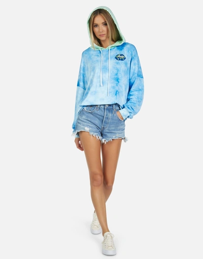 Lauren Moshi Lila World Peace Lips Sweatshirt In Tie Dye In Blue Clouds Neon