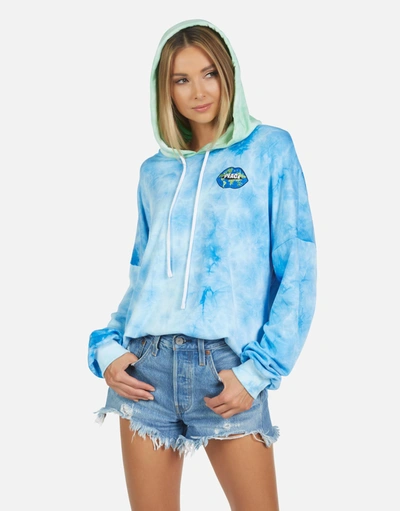 Lauren Moshi Lila World Peace Lips Sweatshirt In Tie Dye In Blue Clouds Neon