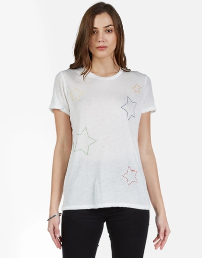 Lauren Moshi Marina Color Star Embroidery In Milk