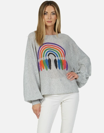 Shop Lauren Moshi Sash Feather Rainbow In Heather Grey