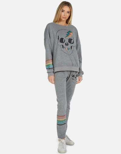 Lauren Moshi Uri Rainbow Electric Skull In Heather Grey