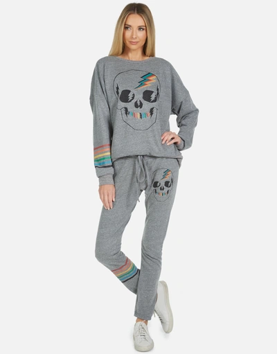 Lauren Moshi Uri Rainbow Electric Skull In Heather Grey
