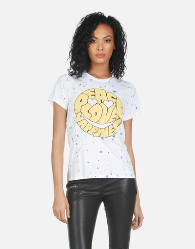 Lauren Moshi Wolf Text Happy Face In White/primary Splatter