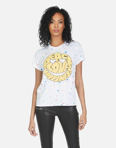 Lauren Moshi Wolf Text Happy Face In White/primary Splatter