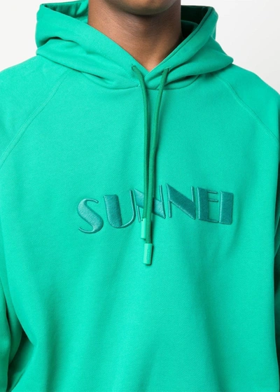 Shop Sunnei Fern Green Logo Embroidery Hoodie