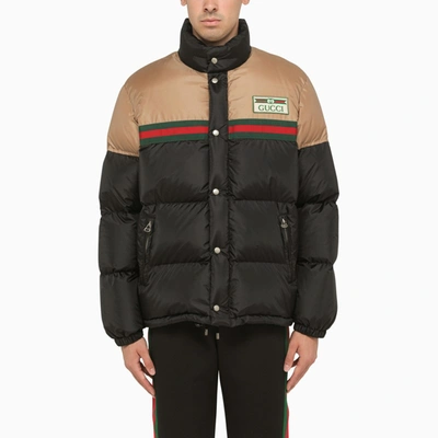 Shop Gucci Black/camel-coloured Nylon Padded Jacket In Beige