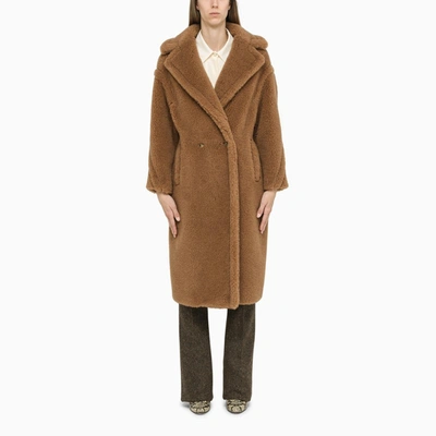 Shop Max Mara Double-breasted Teddy Coat In Camel-coloured Wool And Mohair In Beige