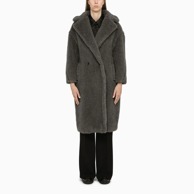 Shop Max Mara Double-breasted Teddy Coat In Grey Wool And Mohair In Beige