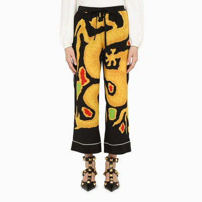 Shop Valentino | Black Silk Trousers With Dragon Print In Multicolor