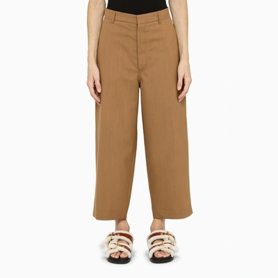 Shop Marni | Cropped Hazelnut-coloured Wool Trousers In Beige