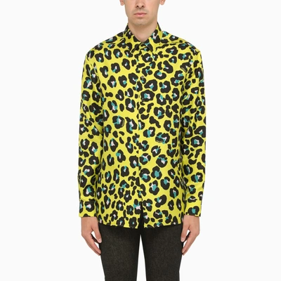 Shop Versace | Acid Yellow Shirt In Printed Silk In Multicolor