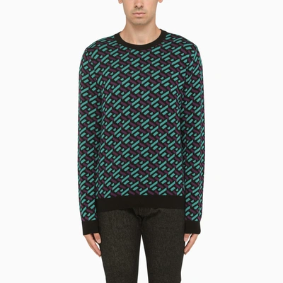 Shop Versace | La Greca Jacquard Crew Neck Sweater In Multicolor