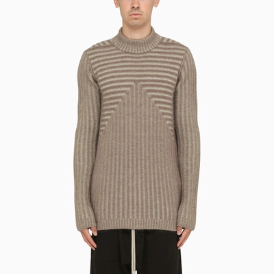 Shop Rick Owens Beige Wool Blend Crew Neck Sweater In Grey