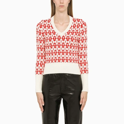 Shop Ami Alexandre Mattiussi White Wool Blend Sweater With A Red Pattern In Multicolor