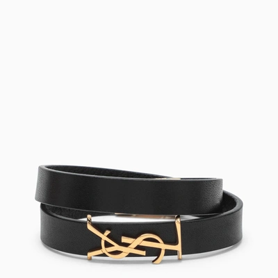 Shop Saint Laurent Black/gold Double-wrap Opyum Bracelet