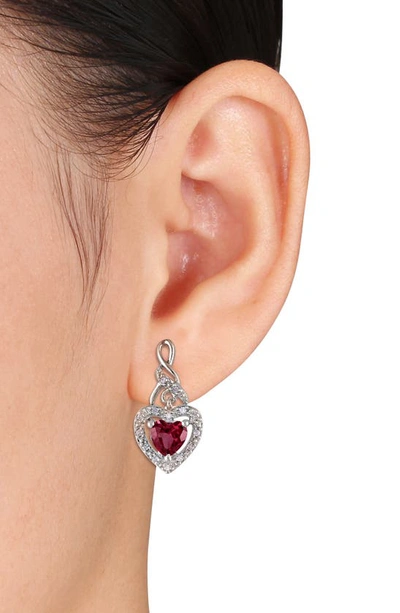Delmar Sterling Silver Lab Created Ruby & Diamond Drop Earrings In Red