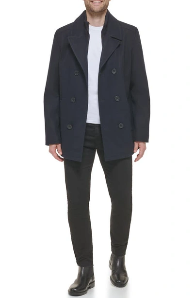 Shop Kenneth Cole New York Classic Wool Peacoat In Navy