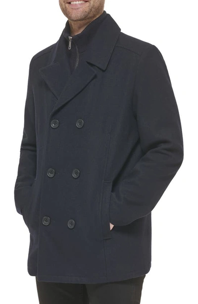Kenneth Cole New York Classic Wool Peacoat In Navy