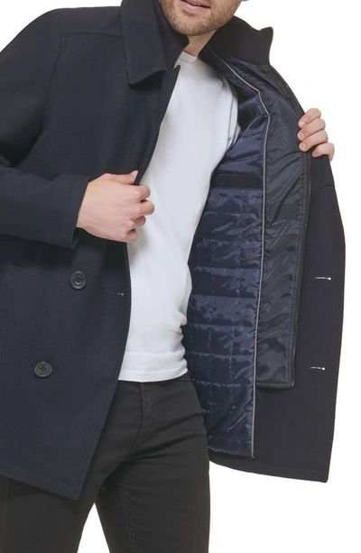 Shop Kenneth Cole New York Classic Wool Peacoat In Navy