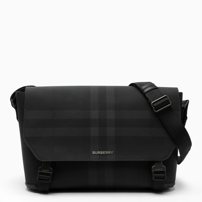 Shop Burberry Black Coated Canvas Messenger Bag In Grey